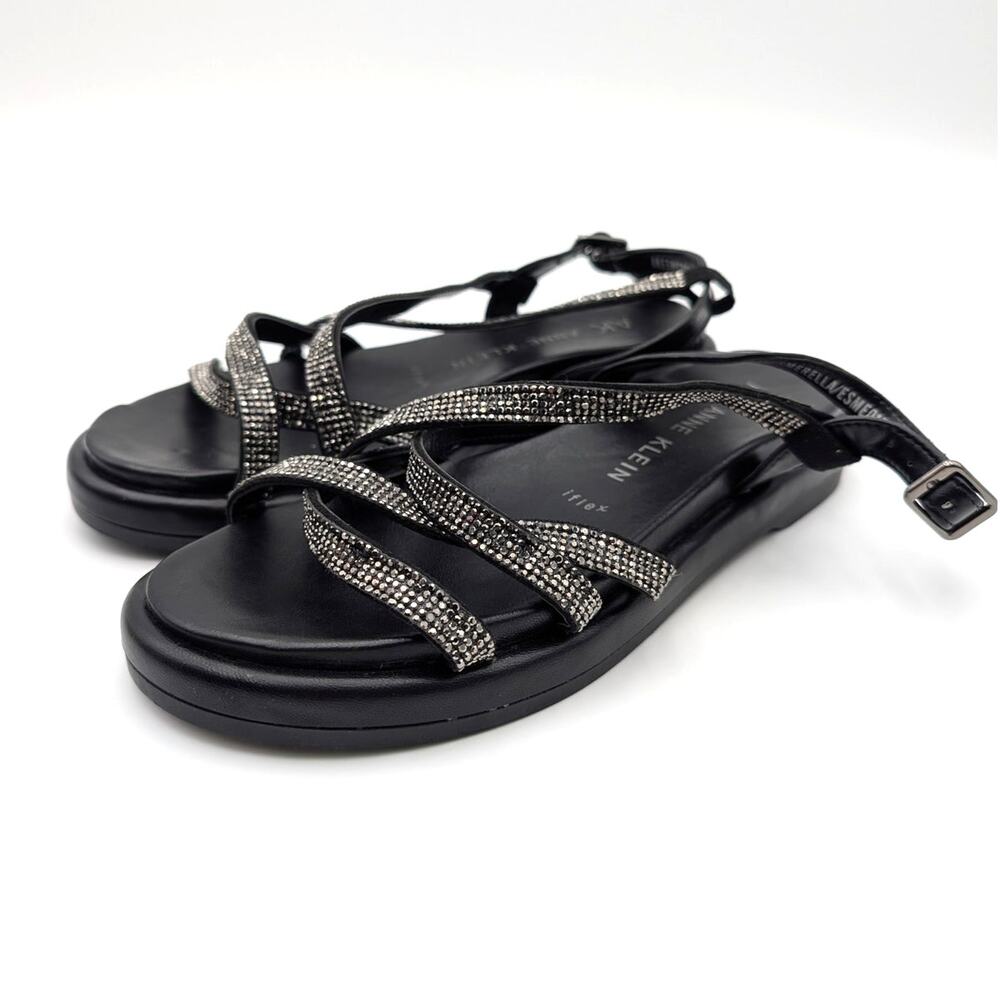 Anne Klein Esmeralda Strappy Sandals Rhinestones Women's Black Size US5M EU35.5